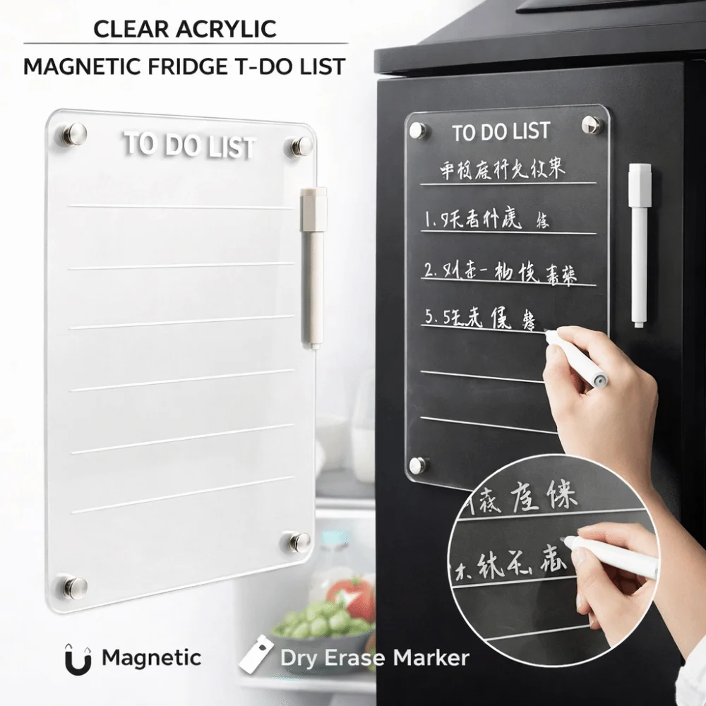 Magnetic Magnetic Message Board Transparent 20*30cm Fridge Dry Erase Board Reusable Clear Chore Chart for Fridge