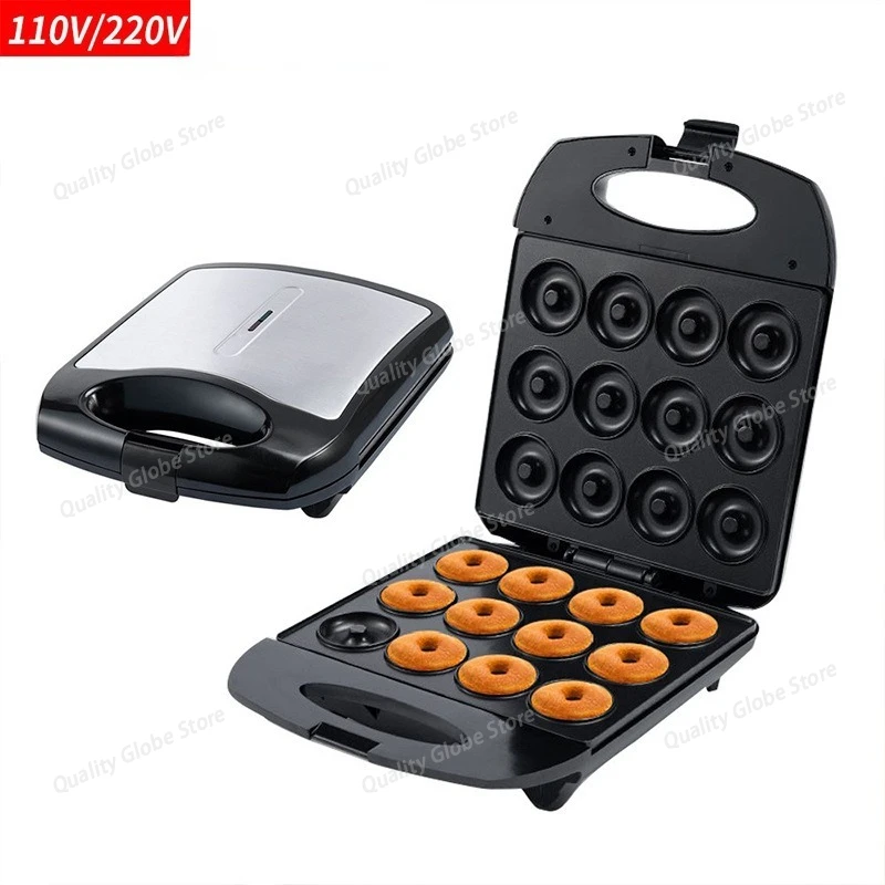 Electric Household Donut & Cake Machine with 12-Hole Bread Maker Waffle Plates Multi-Functional Dessert Maker