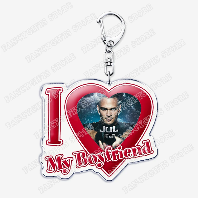 Hot French Rapper JUL Keychain for AccessoriesI Love My Boyfriend Oh Qu'elle Est Belle Heart Keyring Jewelry Fans Friends Gifts
