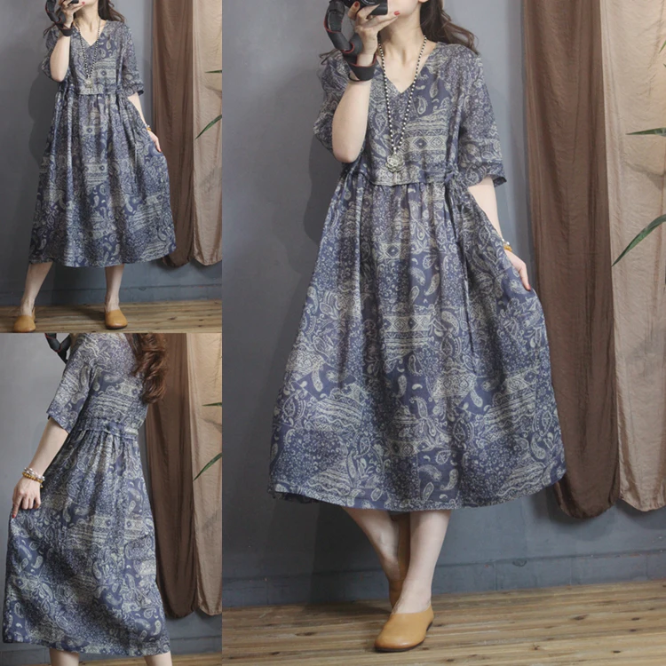 

Ретро сине-белая фарфоровая юбка с принтом из конопли Faion Dr, большой размер, женская юбка с V-образным вырезом на талии, закрывающая бедра