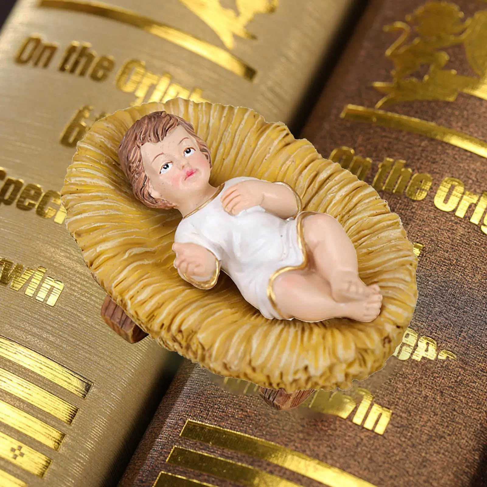 Baby Jesus in Manger Figurine Resin Nativity Sculpture Baby Jesus Christ in Manger Figurines Church Nativity Scene Craft Decor - view 5