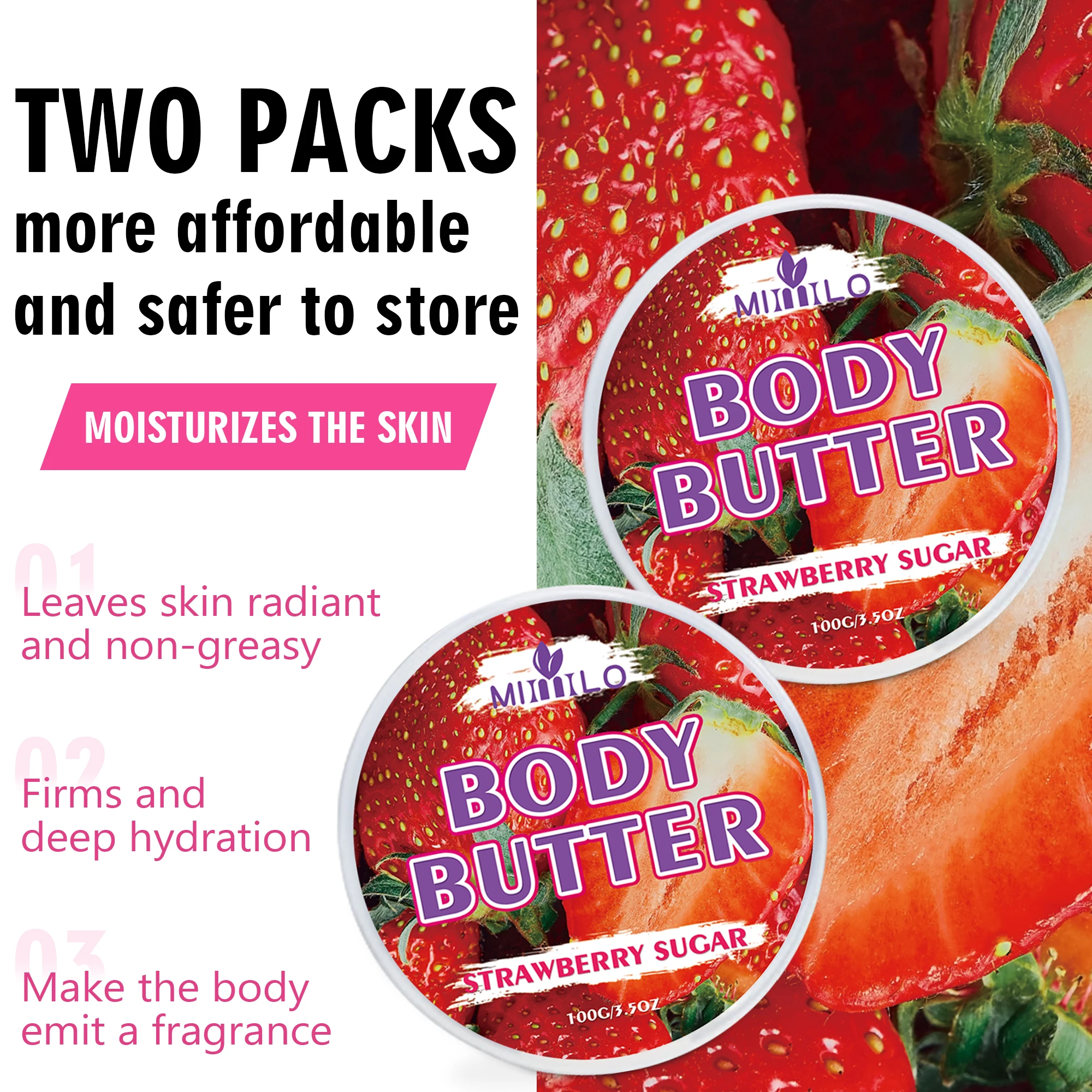 Body glaze - strawberry scent, provides intense hydration without being sticky or oily. Leaves skin smooth, radiant, moisturized