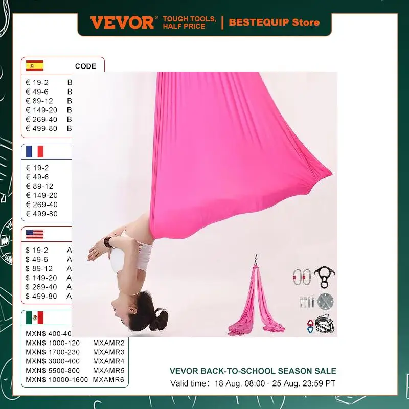 VEVOR 2.8X10M Yoga Hammock Aerial Silk for Aerial Yoga Flying Home Gym Anti-Gravity Fitness Practice Soft Durable Polyester Silk