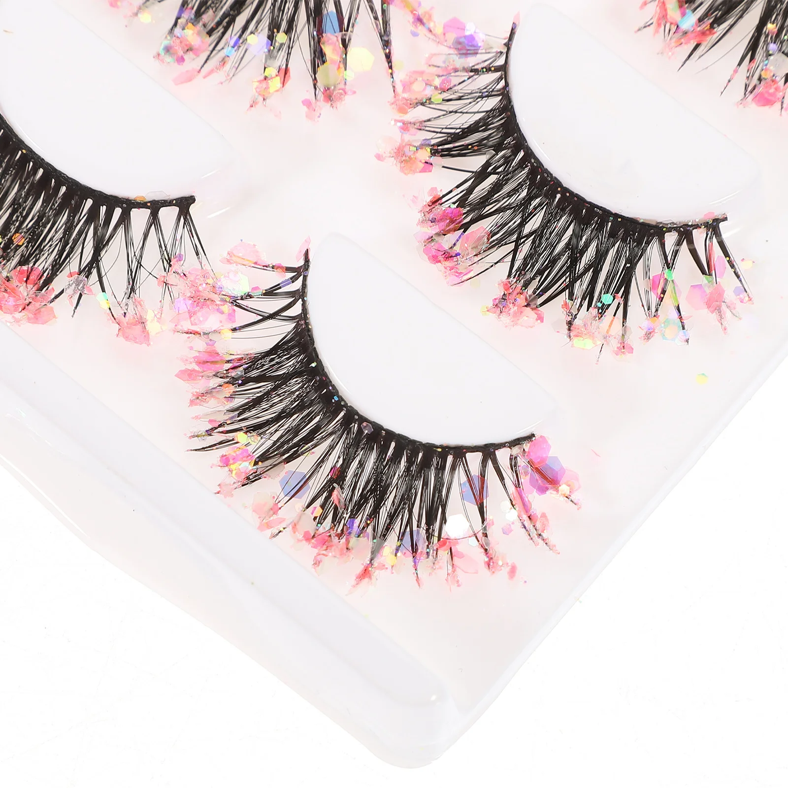 3Pairs Night Glow False Eyelashes Glitter Design Lightweight Individual False Lashes for Women Makeup Tools Natural Short Style