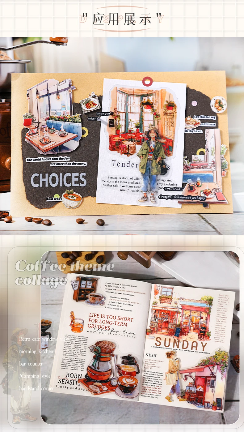 30 Stück PET-Aufkleber für Mädchen, Kaffeezeit, dekorativ, handgefertigt, Scrapbooking-Material, Tagebuch, Album, Bastelbedarf – Detail 9