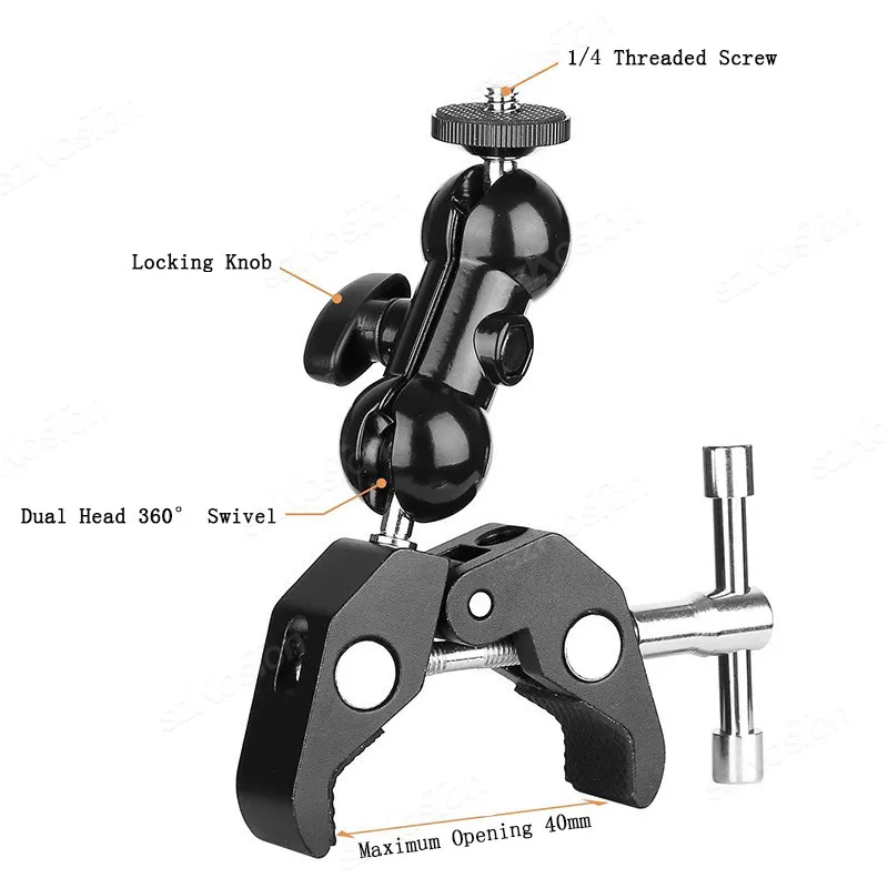 Metal Super Clamp with Mini Ball Head Quick Release Clamp Bracket Tripod Mount 1/4 3/8 Screw Clip for DSLR Camera