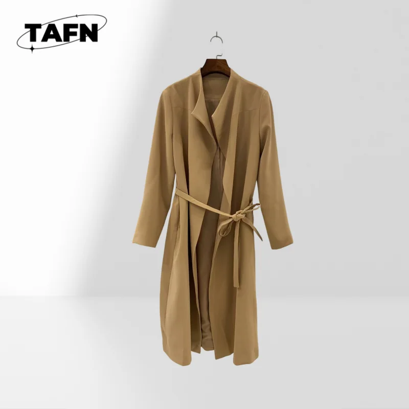 Women's Mid-Length Windbreaker for Simple Design Trench Jacket with Buttons Autumn Trench Coat AI1427