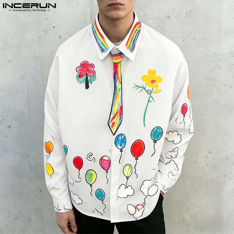 

Men Shirt Printing Lapel Long Sleeve Loose Men Clothing Streetwear Vacation 2026 Fashion Casual Tops Male Shirts S-5XL INCERUN