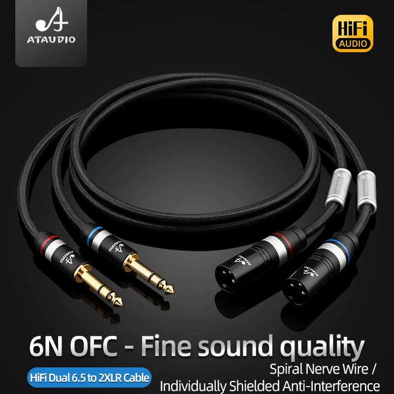 1 Pair High Quality 6N OFC HiFi Dual 6.5 to 2XLR Cable for Mixer Amplifier 6.35mm TRS Jack to Balanced 3Pin XLR Audio Cable