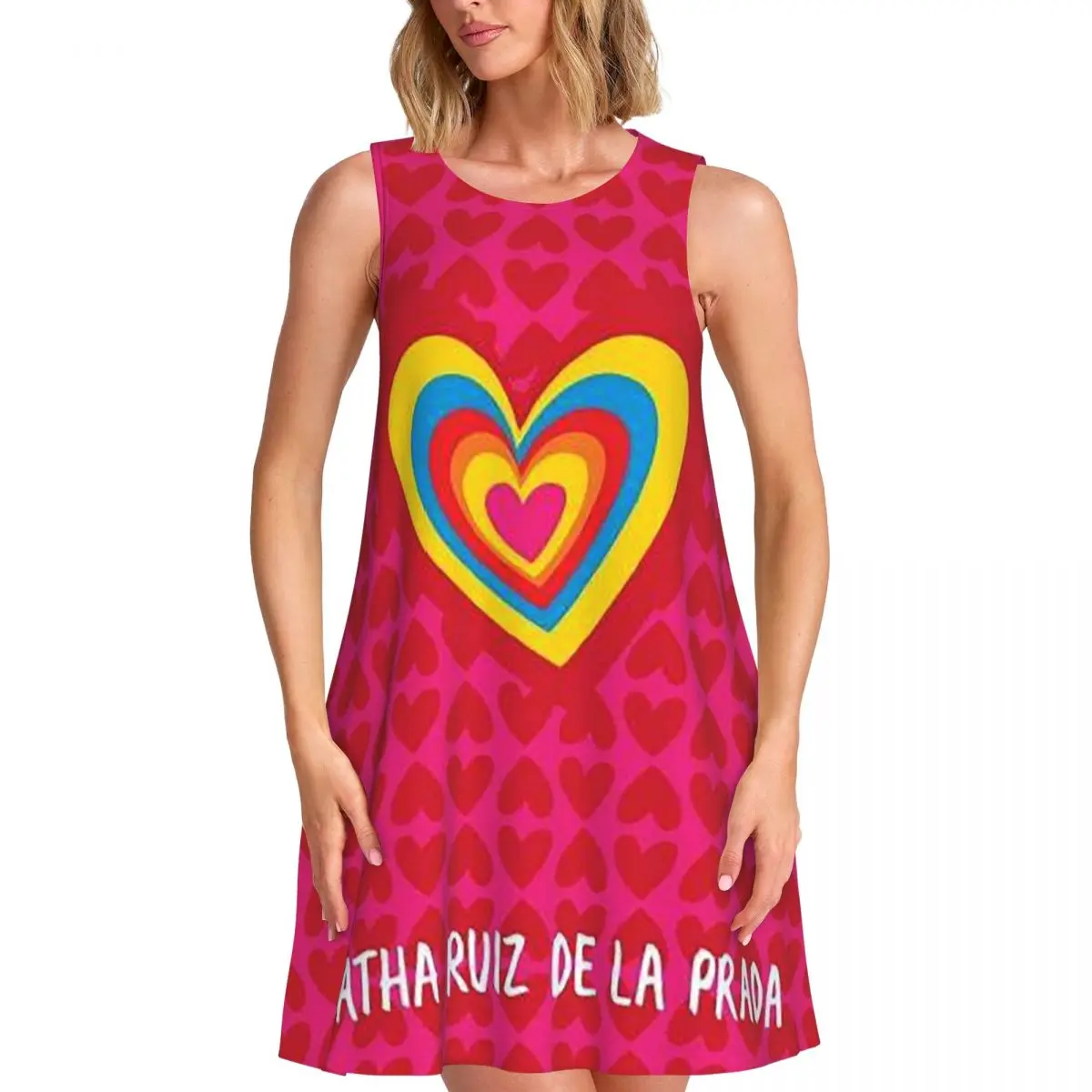 Vestido de Verano con Estampado Agatha Ruiz-De La-Prada para Mujer, Elegante Vestido Holgado sin Mangas con Cuello Redondo, Estilo Urbano