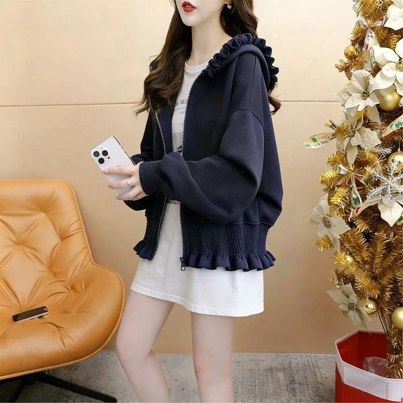 Korean Loose Hooded Jacket Women's 2026 Spring and Autumn Fashion Zipper Top 4