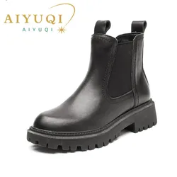 Aiyuqi marton botas femininas de couro genuíno 2023 outono inverno novas botas femininas de sola grossa estudante casual botas femininas