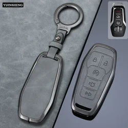 5 Buttons Zinc Alloy + Leather Car Key Case Cover Fob for Ford Fusion Mondeo Mustang F-150 Explorer Edge 2015 2016 2017 2018