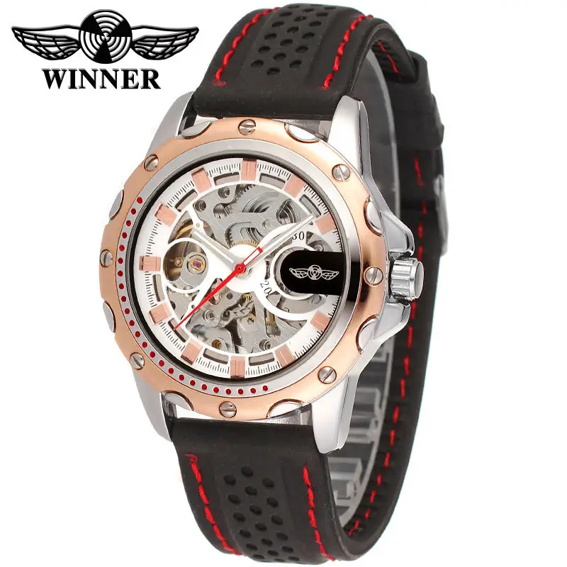 winner Own brand custom watch T-winner hot sale silicone band automatic mechanical casual male watch