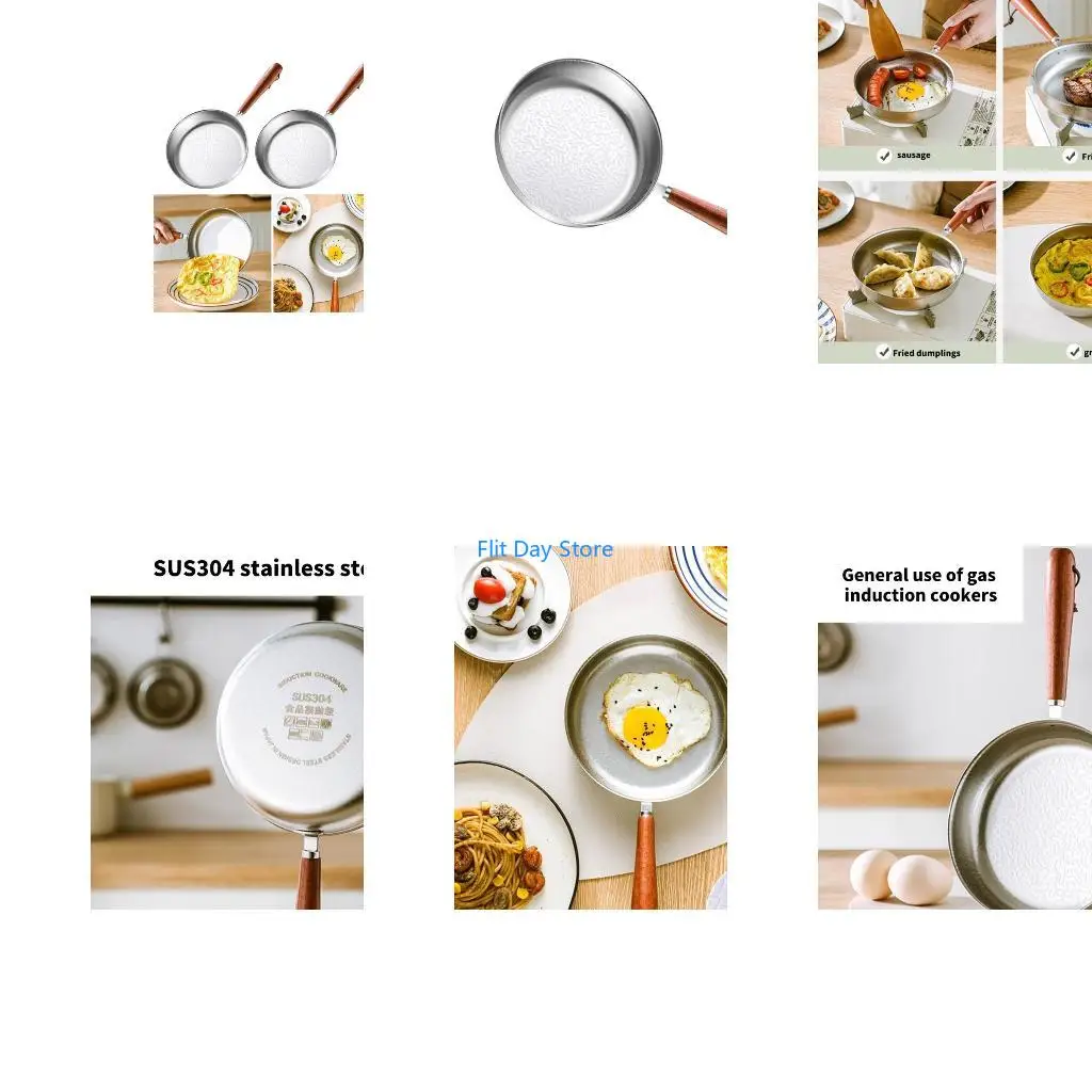 F92C Nonstick Small Frying Pans Stainless Steels Flat Bottom Pans Cooking Pots Kitchen Skillets Cookware Easy to Clean