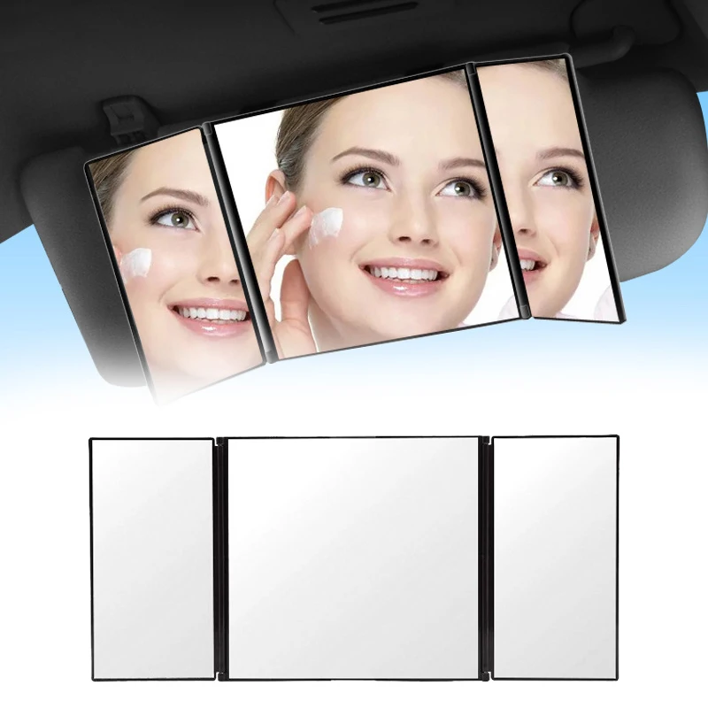 Car Makeup Mirror 3 Section Folding Cosmetic Mirror Auto Sun-shading Car Visor Mirror Adjustable Auto Cosmetic Mirror