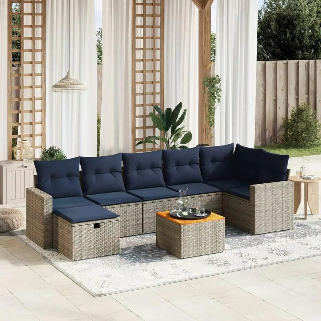 

8 Piece Outdoor Patio Sofa Set Gray Wicker with Cushions Garden Furniture Sectional Seating