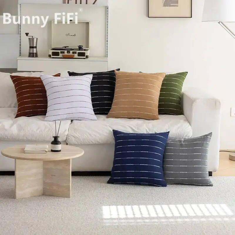 Woven Loom Stripe Pattern Throw Pillow Case Contemporary Luxury Velvet Decorative Cushion Covers For Living Room Sofa Home Decor