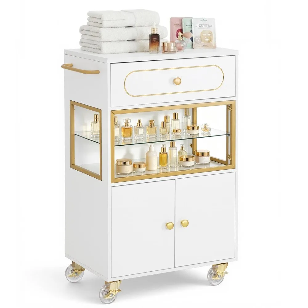 Salon Trolley Cart with Drawer & Lockable Wheels 2077(White)