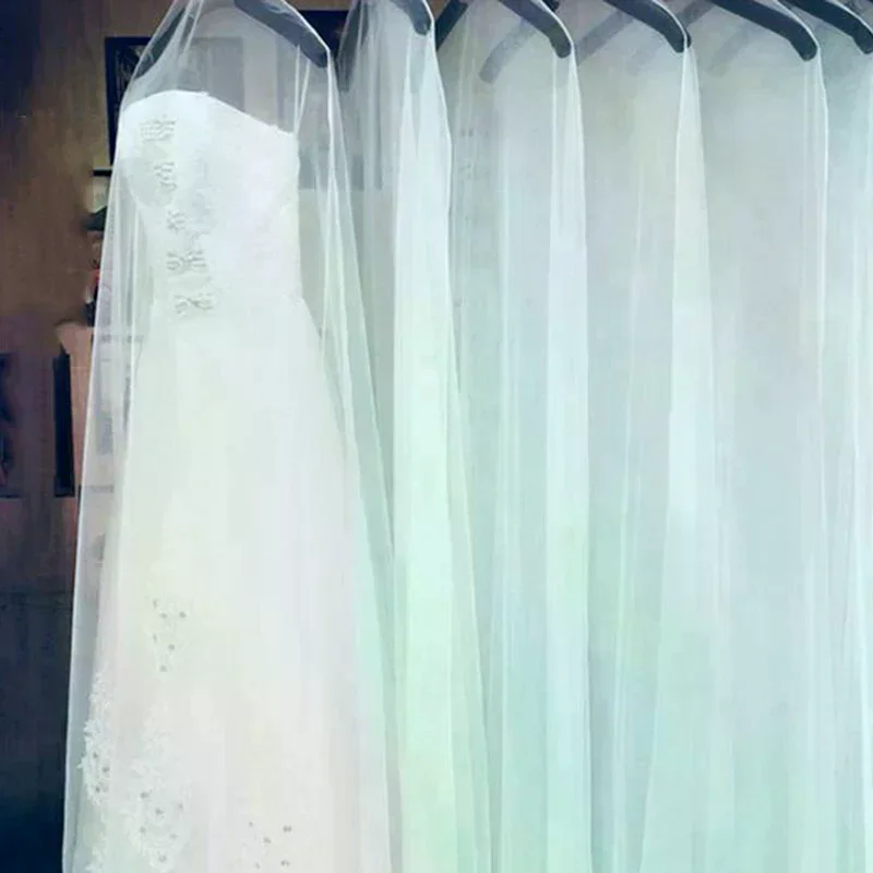 Transparent 160cm/180cm/200cm Long Soft Tulle Dust Cover Home Clothes Wedding Dress Protector White Mesh Yarn Material 1pcs