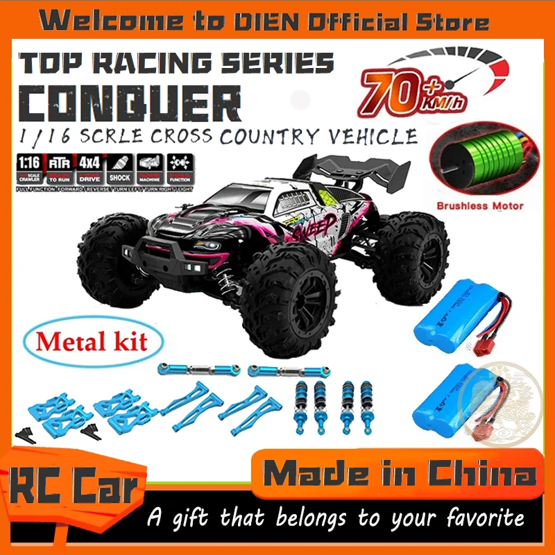 

Rc Car Off Road 4x4 High Speed 70KM/H Remote Control Car with LED Headlight Brushless 4WD 1/16 Monster Truck Toys for Boys Gift