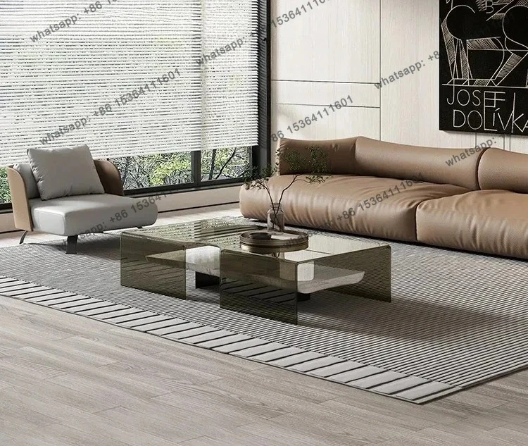 Lichte Luxe Minimalistische Natuurlijk Marmeren Salontafel Grote En Kleine Appartement Type Woonkamer Glazen Creatieve