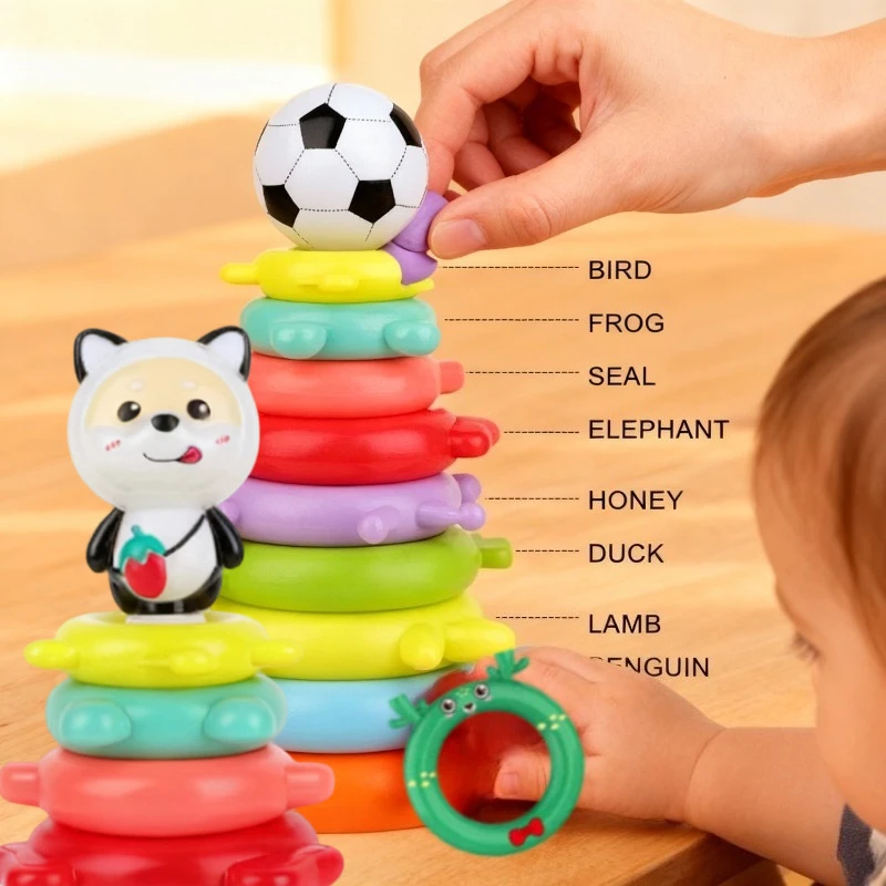 Rainbow Balance Stacking Ring Game Children Learn Stacking Toys for Early Childhood Education Color Discrimination for Infants