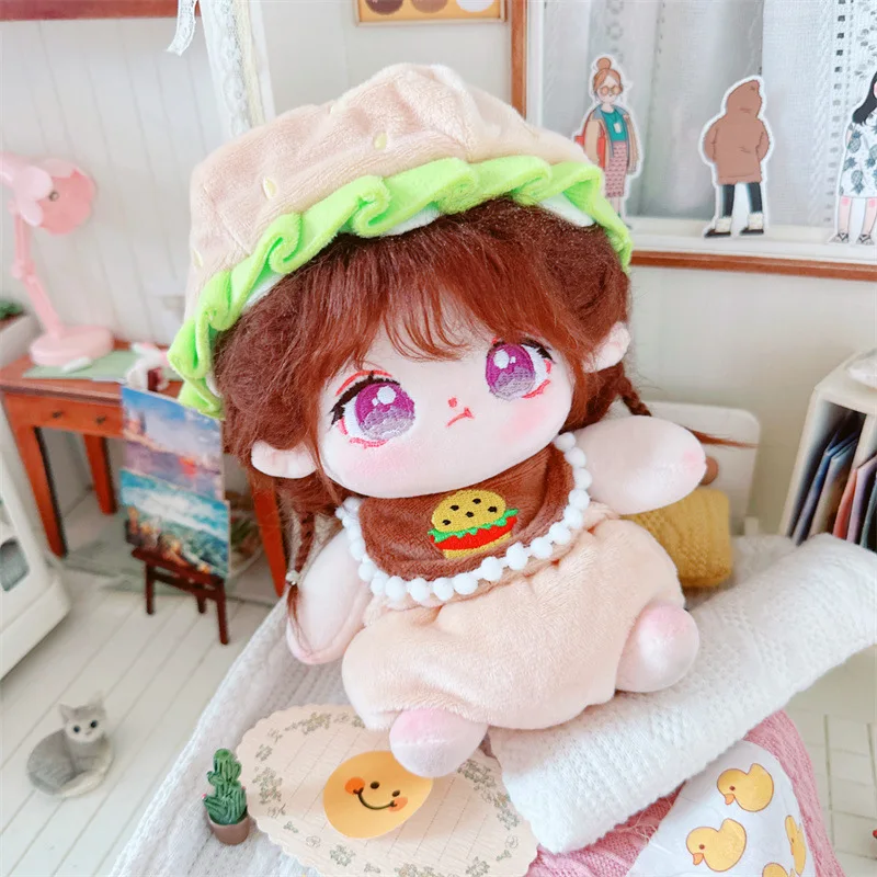 

20cm Kawaii Simulation Hamburg Set Plush Idol Doll Kawaii 3Pcs DIY Clothes Accessory Stuffed Customization Figure Doll Toys Gift