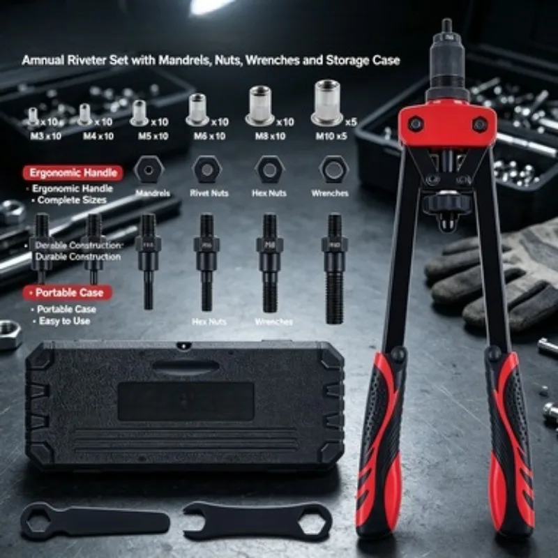 14 Inch Hand Rivet Nut Gun Kit Manual Pull Riveting Tool Set Hardware Fastening Equipment For Automobile Repair And Meta