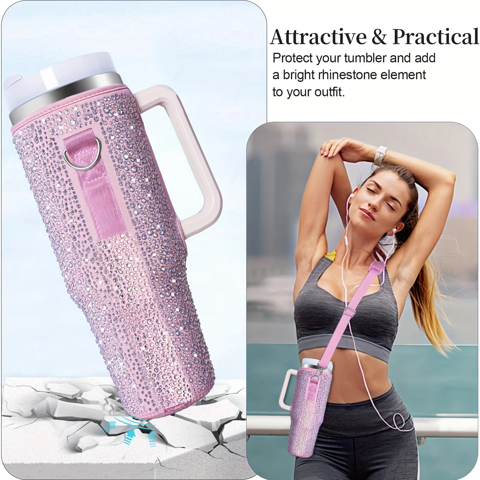 

40oz Diamond-Encrusted Cup Sleeve,Stanley Rhinestone Cup Holder,Insulated Bottle Cover, Diving Material Water Bottle Bag