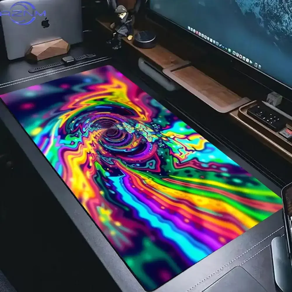 Vibrant Rainbow Swirl Psychedelic Large Mousepad, Non-Slip Rubber Waterproof Extended Desk Mat, Colorful Vortex Art Mouse Pad fo