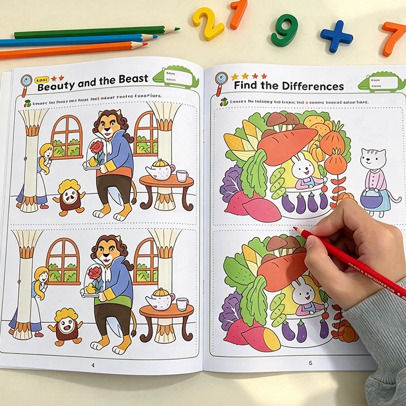 32 Scene Find the Difference Activity Book, Visual Discovery Challenge, Colorful Pages, Focus Training, Find the Difference Fun Interactive Workbook, Suitable for Kids at Home, Classroom, Kindergarten, and Travel, Toy Activity Book for Back-To-School Season, Christmas Gift, Birthday Gift