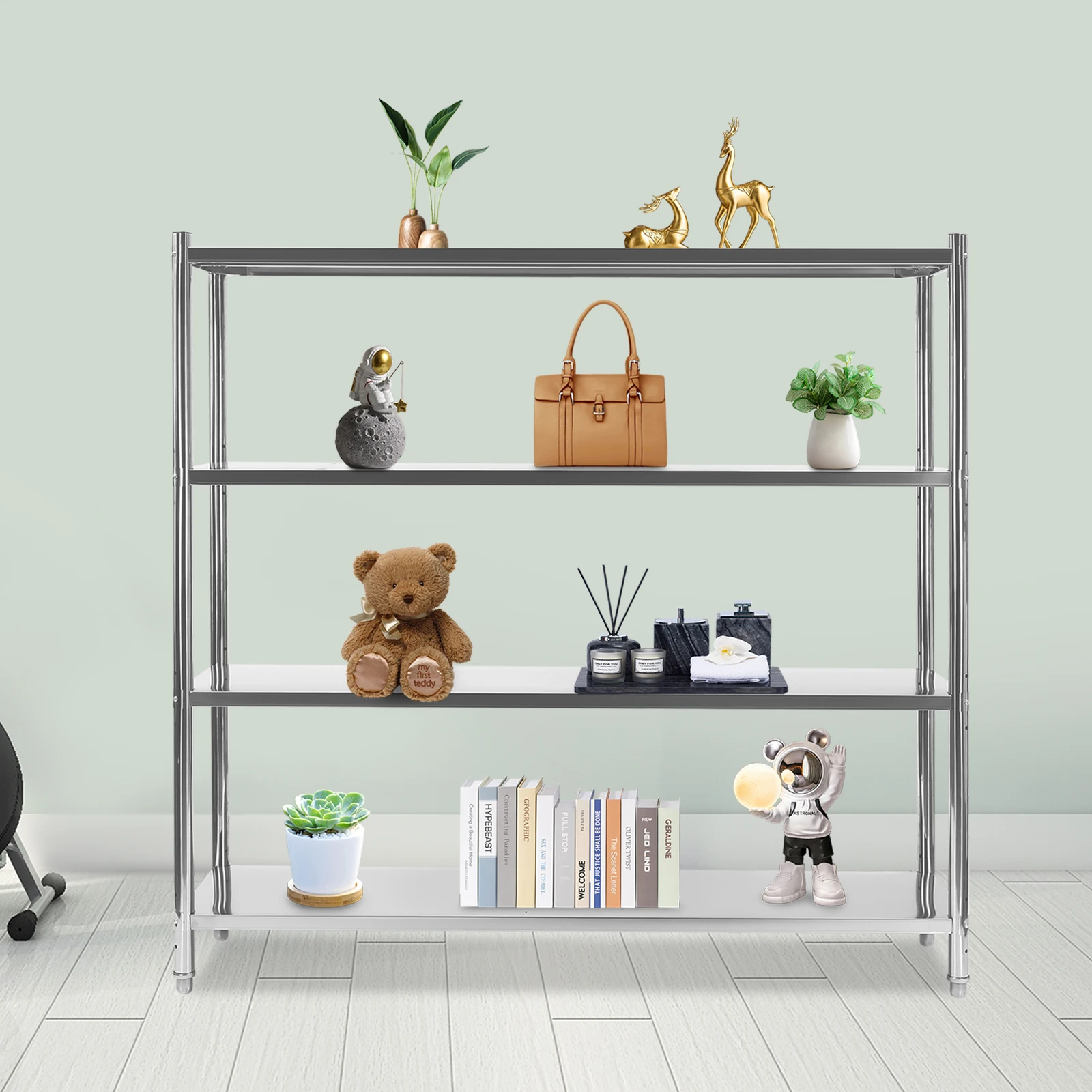 

150*45*155cm Stainless Steel Shelving, 4 Tier Adjustable Shelf Storage, Heavy Duty Shelving for Storing and Displaying Goods