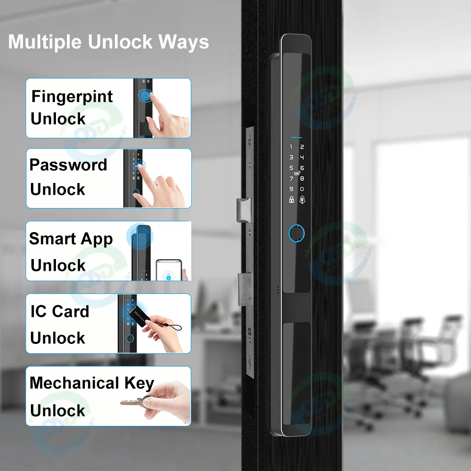 TTLock App Keyless Smart Steel Door Lock Aluminum Alloy Tuya WiFi Biometric Fingerprint Compatible Sliding Glass Door Cloud