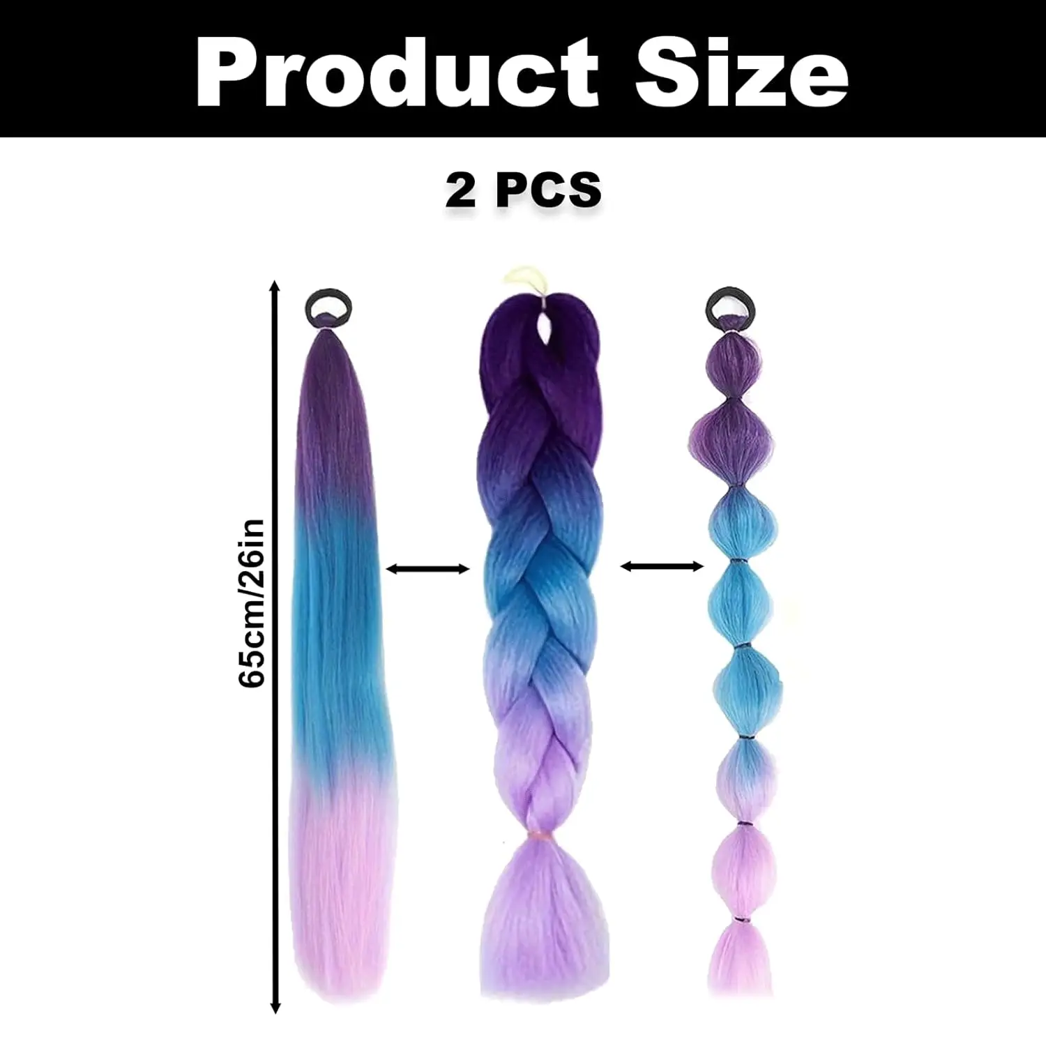 2 قطعة تمديد ذيل حصان الأرجواني الاصطناعية مع شريط مطاطي طويل مستقيم DIY بها بنفسك مضفر ذيل حصان هيربيسي النساء إكسسوارات الشعر #4