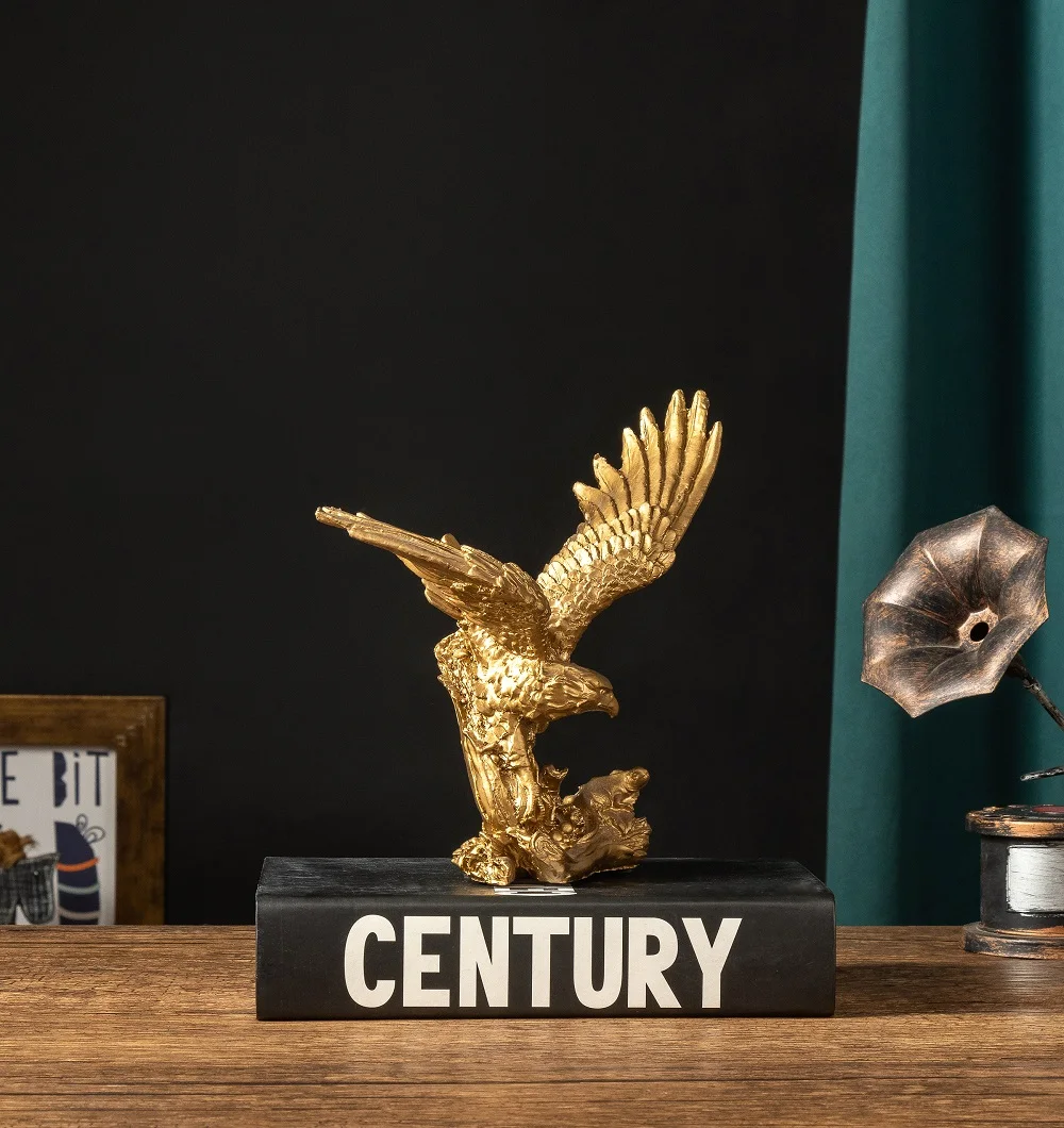 Nordic Resin Golden Eagle Falcon Statue Craft Sculpture Decoration Home Living Room Office Desktop Cabinet Decoration view 3