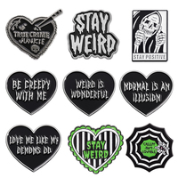 Stay Weird Be Creepy Heart Enamel Pins Punk Gothic Brooches Backpack Lapel Badge Halloween Jewelry Gift for Friends Wholesale