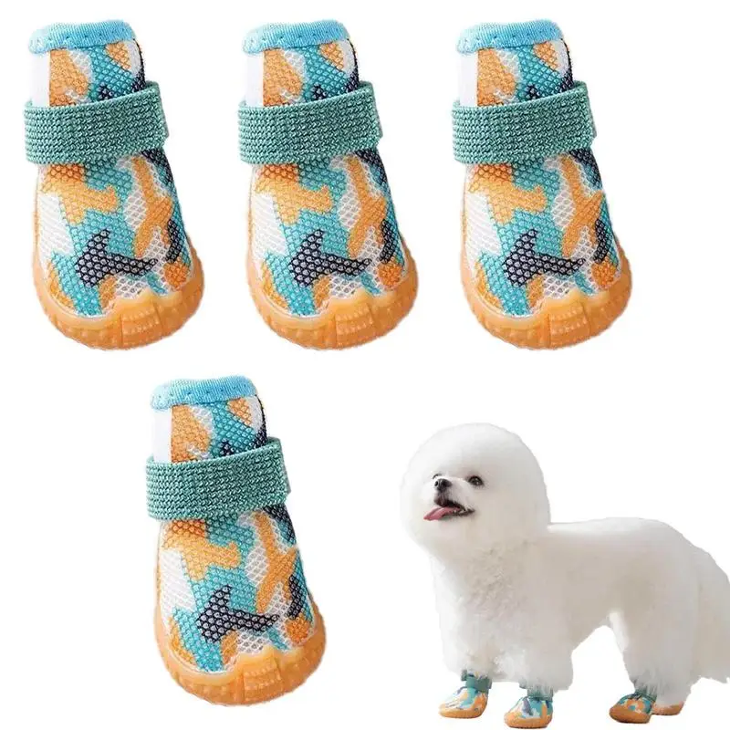 Summer Dog Shoes 4PCS Breathable Shoes For Small Dogs Boots Booties Paw Protector Puppy Shoes Anti-Slip Sole Cat Shoes Boots