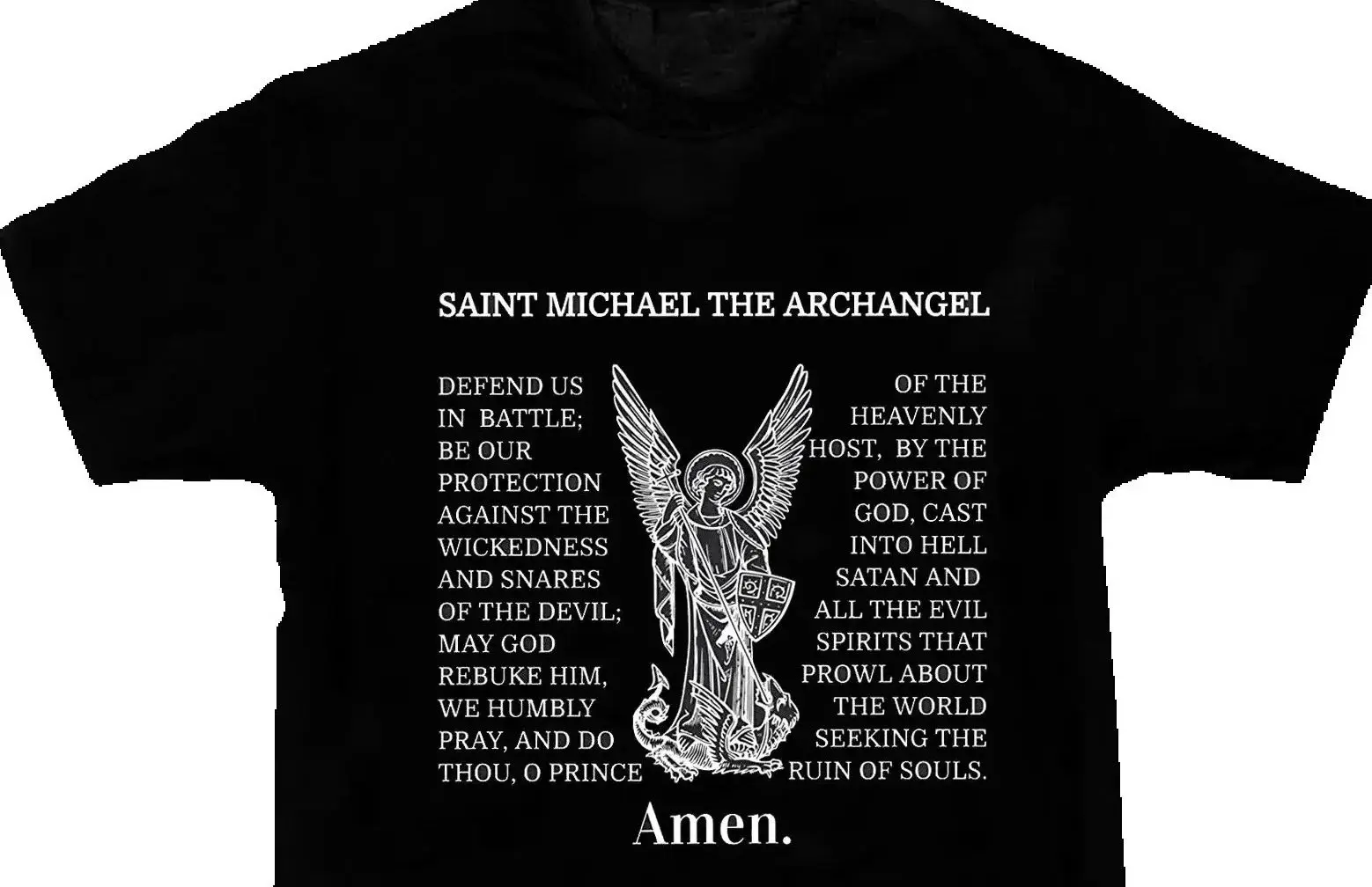 

Святой Михаил Архангел, христианская католическая молитвенная футболка, 100% хлопок, с круглым вырезом и коротким рукавом, летняя повседневная мужская футболка, уличная одежда