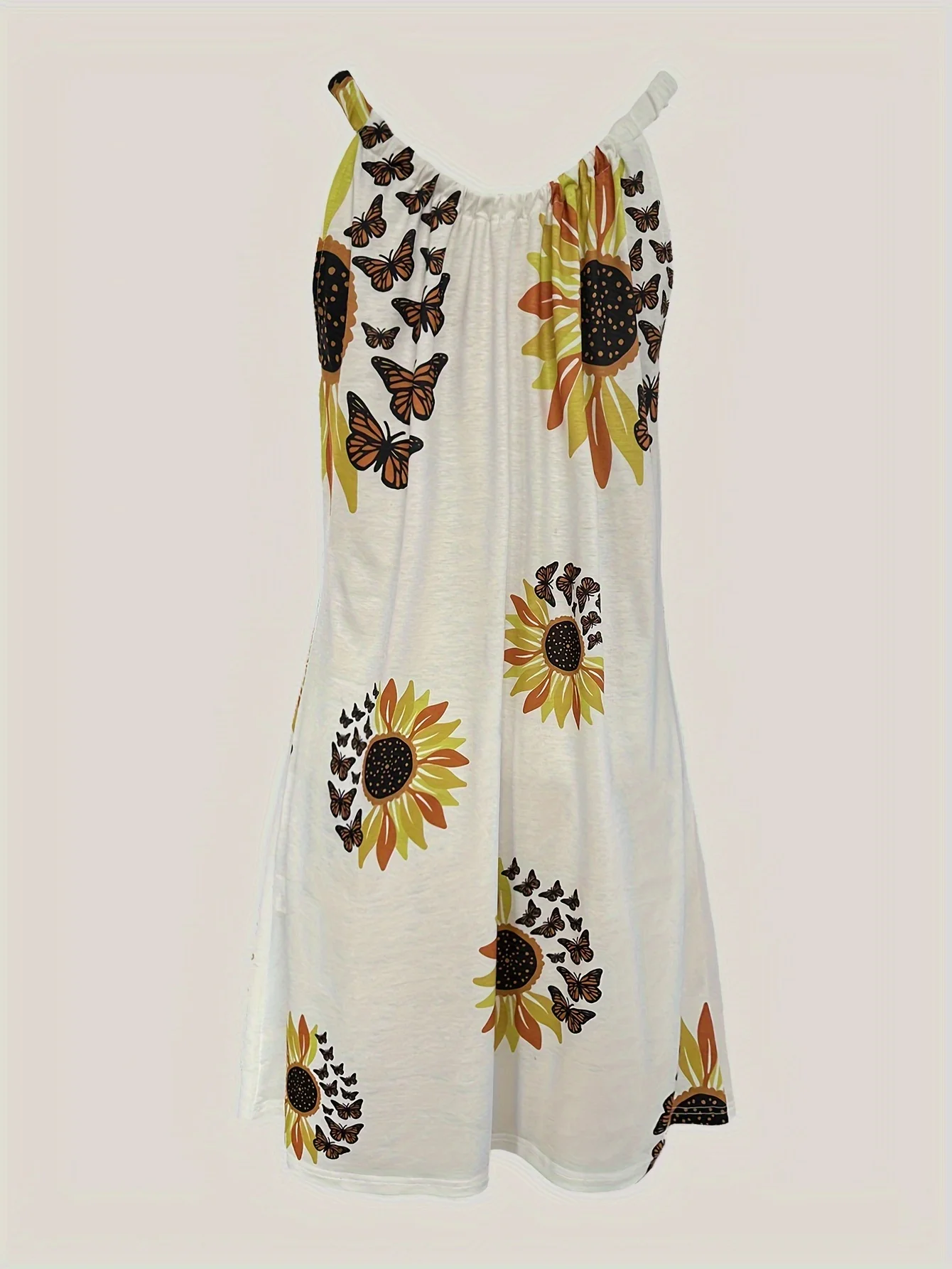 Fashion Sunflower Print Sleeveless vest skirt Holiday Style Dress