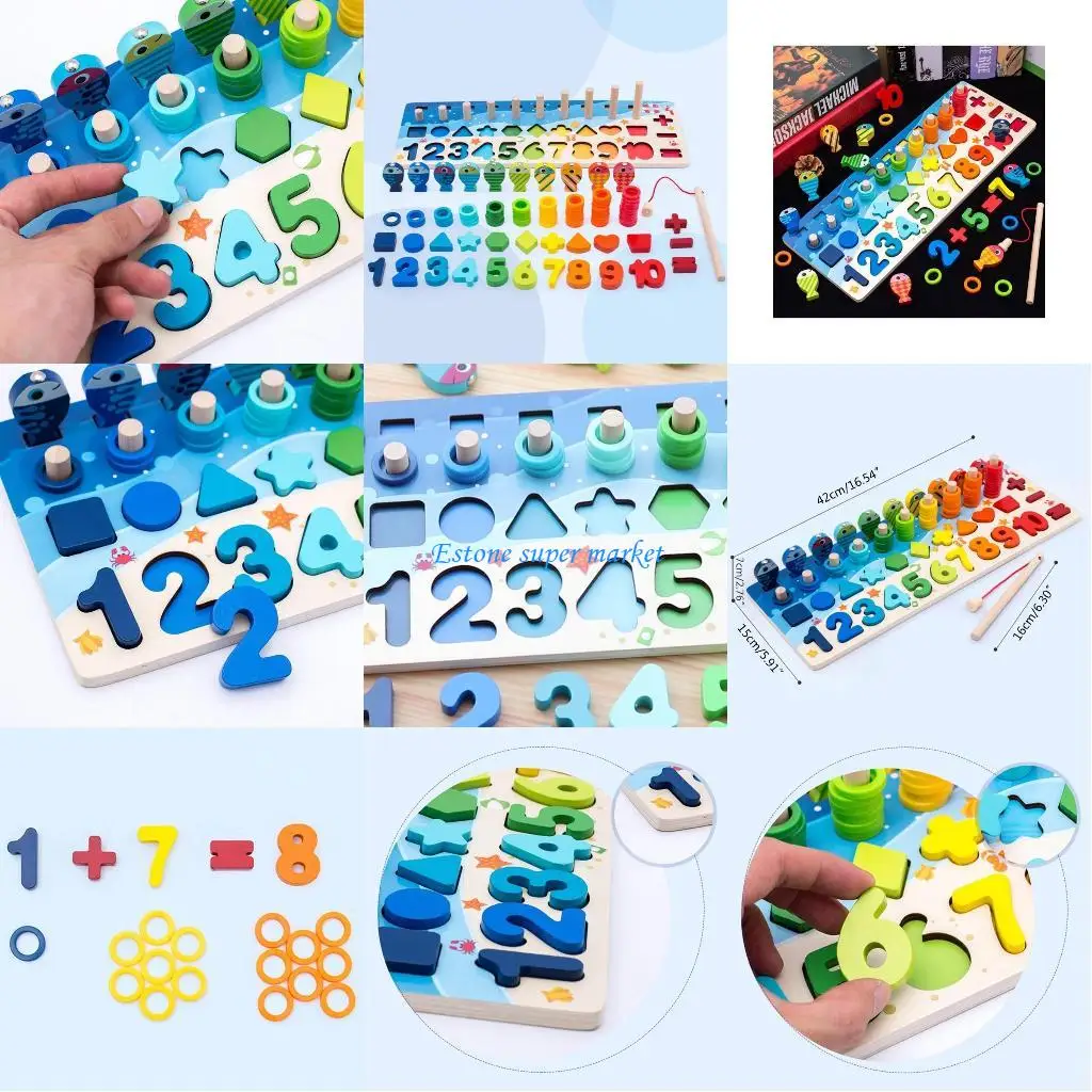 

090B Wooden Matching Toy Fishing Game Toy Puzzle for Infant Kids Early Learning Education Party Supply Hand-Eye Coordination