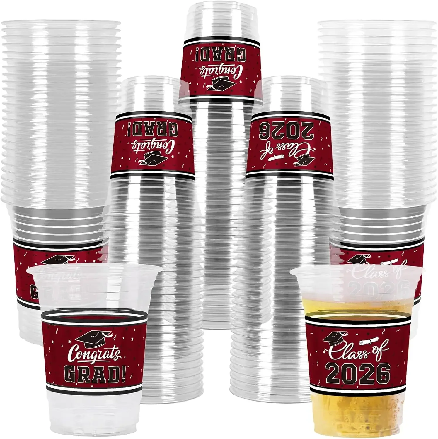 

100 Pcs 16oz Maroon Graduation Cups for Class of 2026 Party Supplies Sturdy & Durable