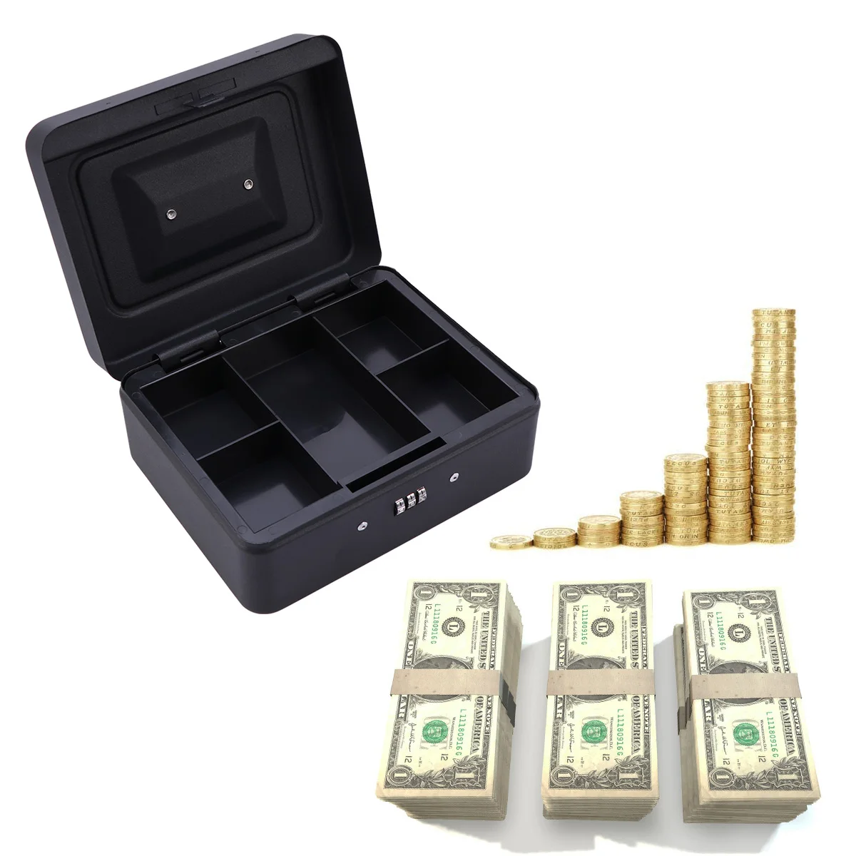 

Thickened Metal Money Box Heavy Duty Cash Organizer Combination Lock Storage Boxes Medium Size Fits Coins Checks