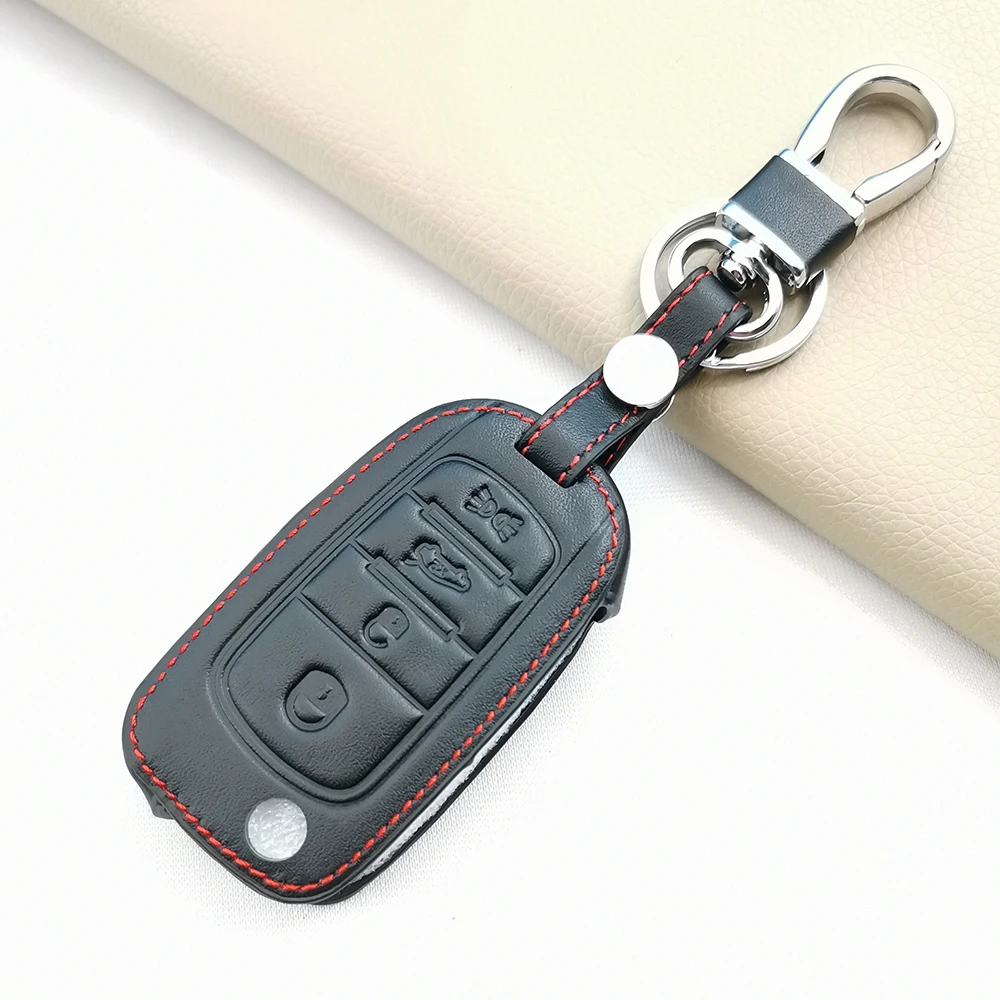 Leather Case Key Cover Car Key Holder Keychain for FIAT Tipo Toro Freedom 500X Doblo Argo Nuovo Grazie Remote Shell 3/4 Buttons