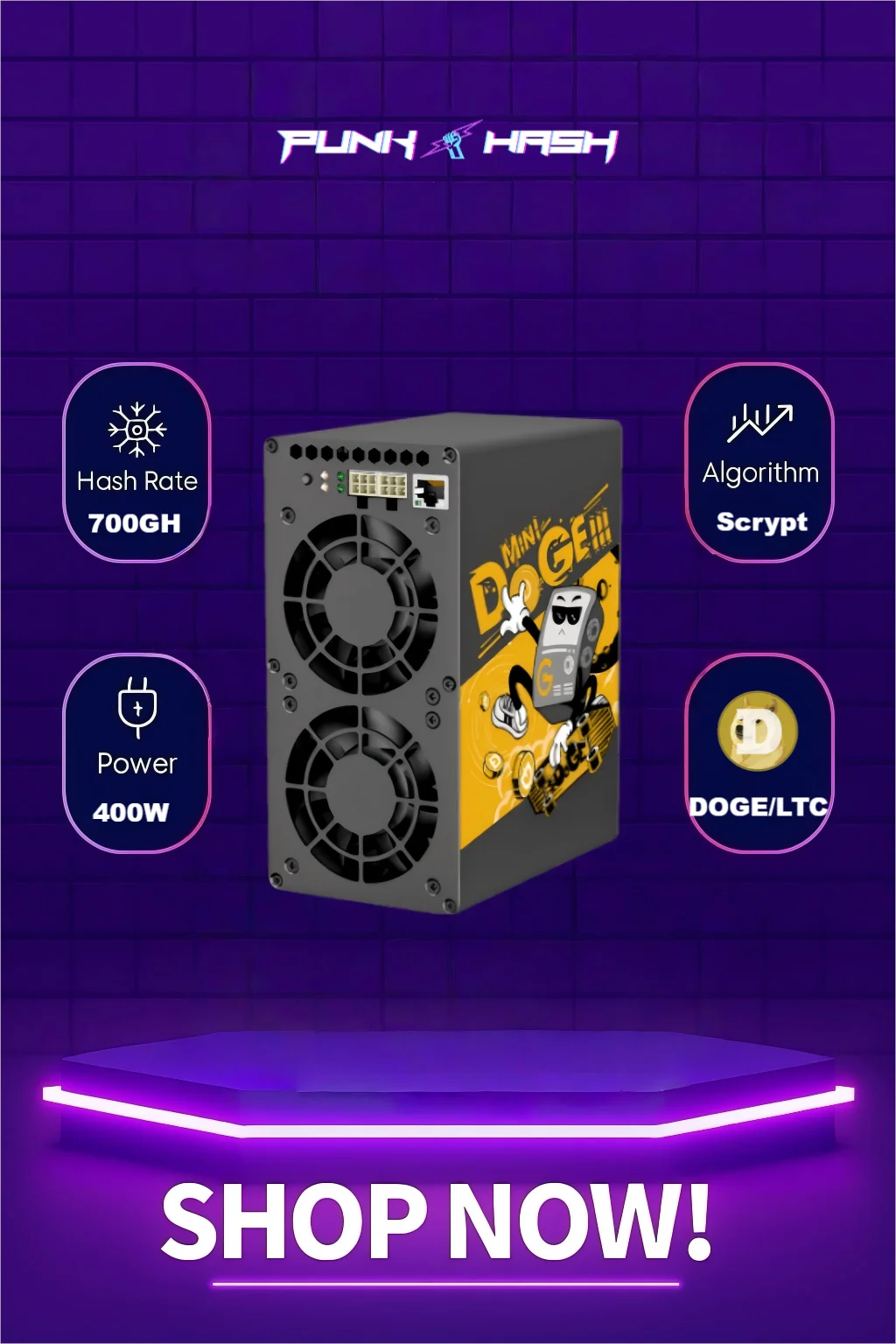 

Goldshell Mini Doge III 700MH/s 400W WiFi LTC/DOGE Miner with PSU, Low Noise 35dB, Scrypt ASIC Coin Miner