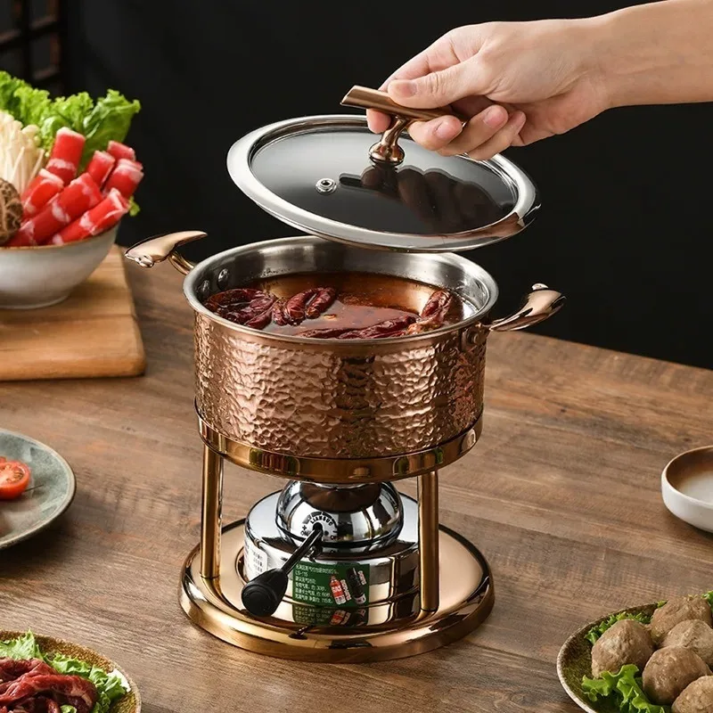 304 Stainless Steel Hammered Single Hot Pot,Large Cookware,Compatible With Induction Gas Stove ForHome Restaurant Cooking Supply