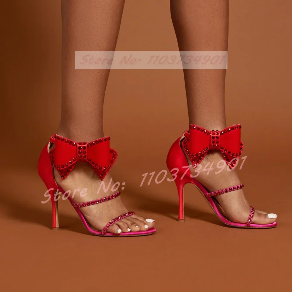 صنادل شفافة كريستالية للنساء ، صنادل بعقدة فراشية ، رباط كاحل ، إصبع دائري ، خنجر ، كعب عالي ، مثير ، عصري ، للسيدات