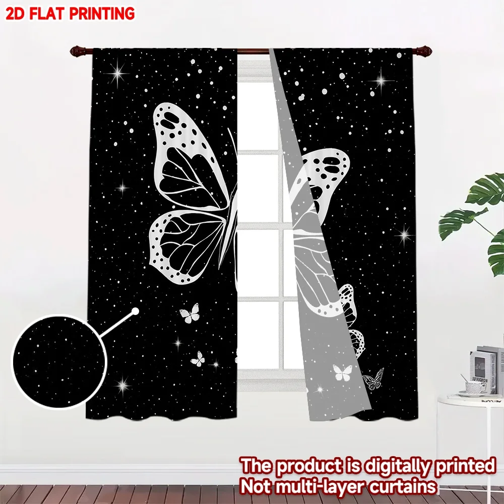 2D flat printing 2pcs Happy Valentine's Day Scene Curtain Black and white butterfly Digital Printed Polyester Drapes Family