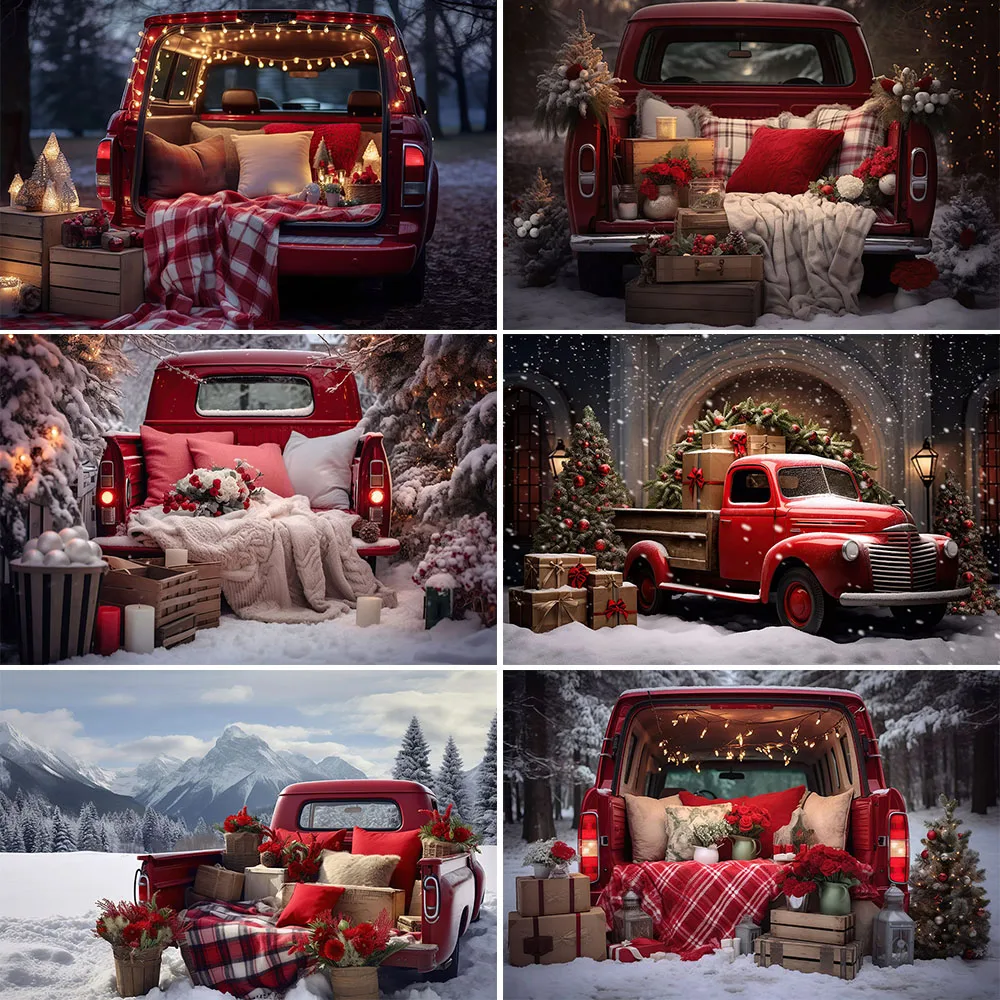 

Mocsicka Christmas Background Photography Photo Shoot Red Car Baby Portrait Party Decoration Background Photo Studio Banner