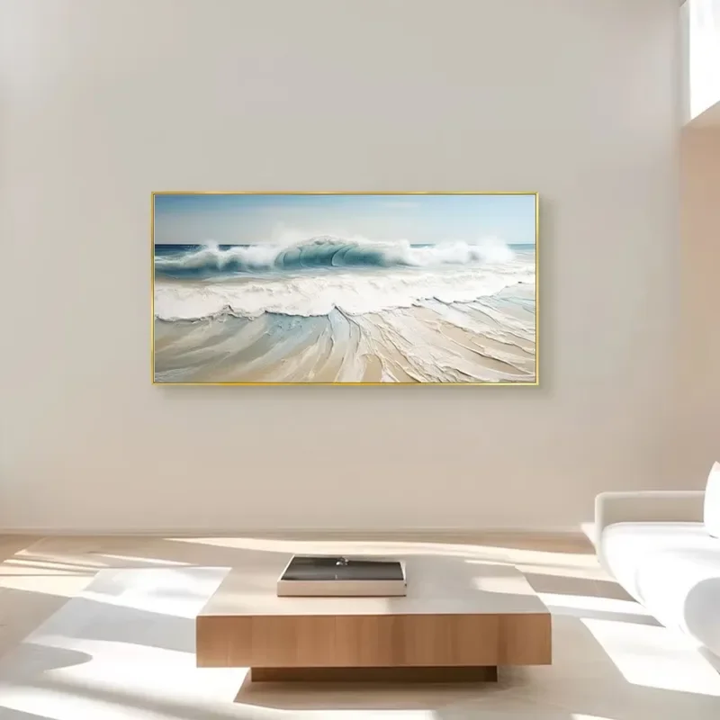 Handmade Canvas Wall Art Dramatic Sea Wave with White Foam Wall Art for Home Decor and Decorations for Home